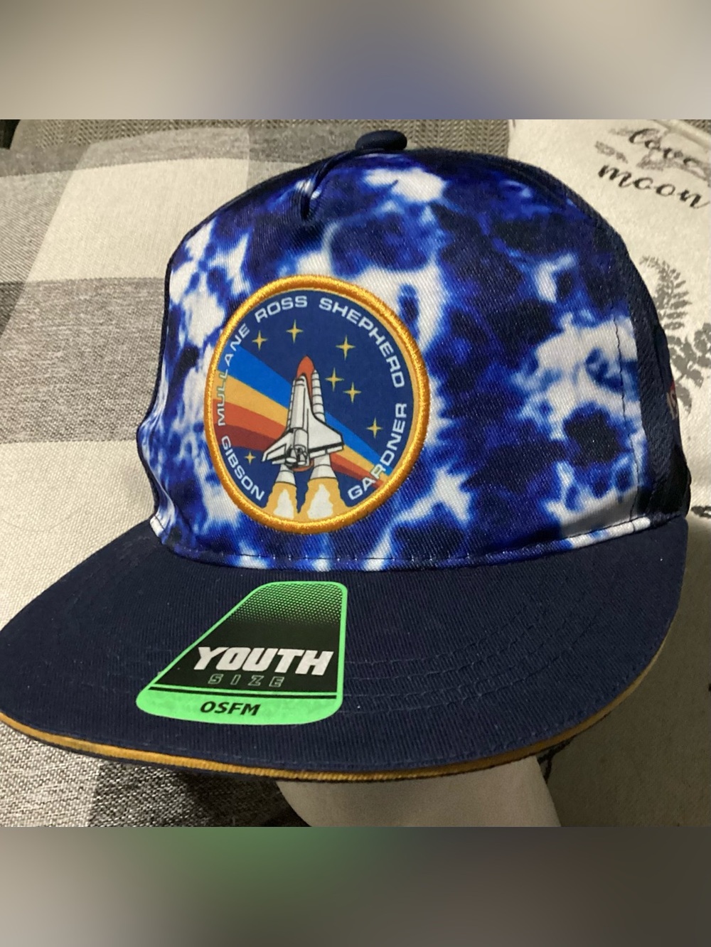 NASA Youth Baseball Hat Cap Flat Brim, Blue Tie Dye Trucker Space Shuttle
